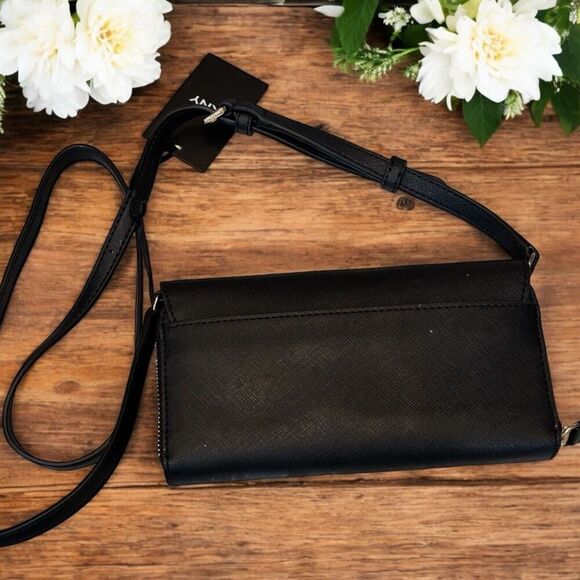 DKNY Sina Wallet Black Bag Purse 3 Compartment Zip Around Crossbody NWT - Picture 2 of 4